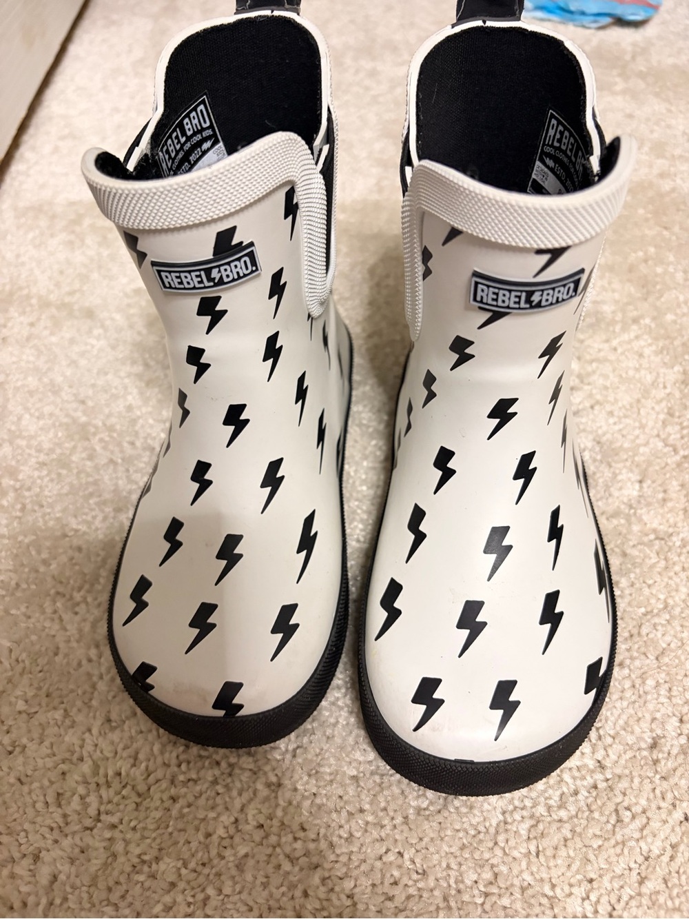 Kids' Rebel Bro White & Black Lightning Rain Boots